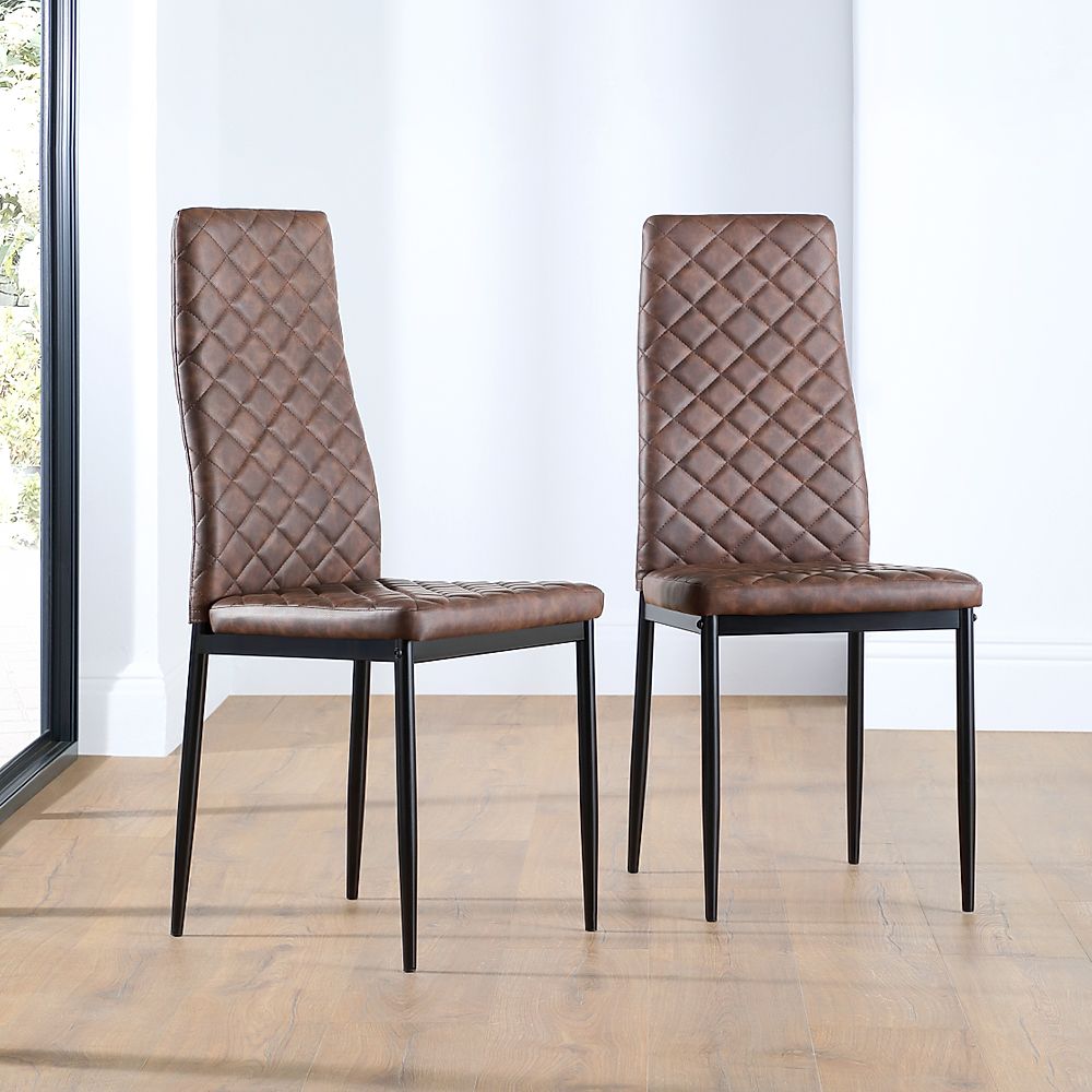 Renzo Dining Chair, Vintage Brown Classic Faux Leather & Black Steel