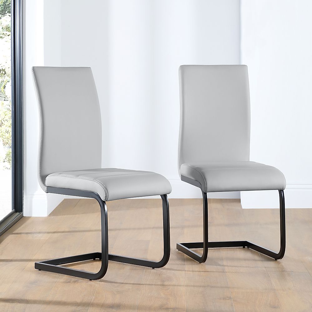 Perth Light Grey Leather Dining Chair, Dining Chairs With Black Legs Uk