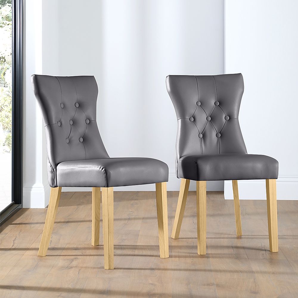 Bewley Dining Chair, Grey Classic Faux Leather & Natural Oak Finished Solid Hardwood
