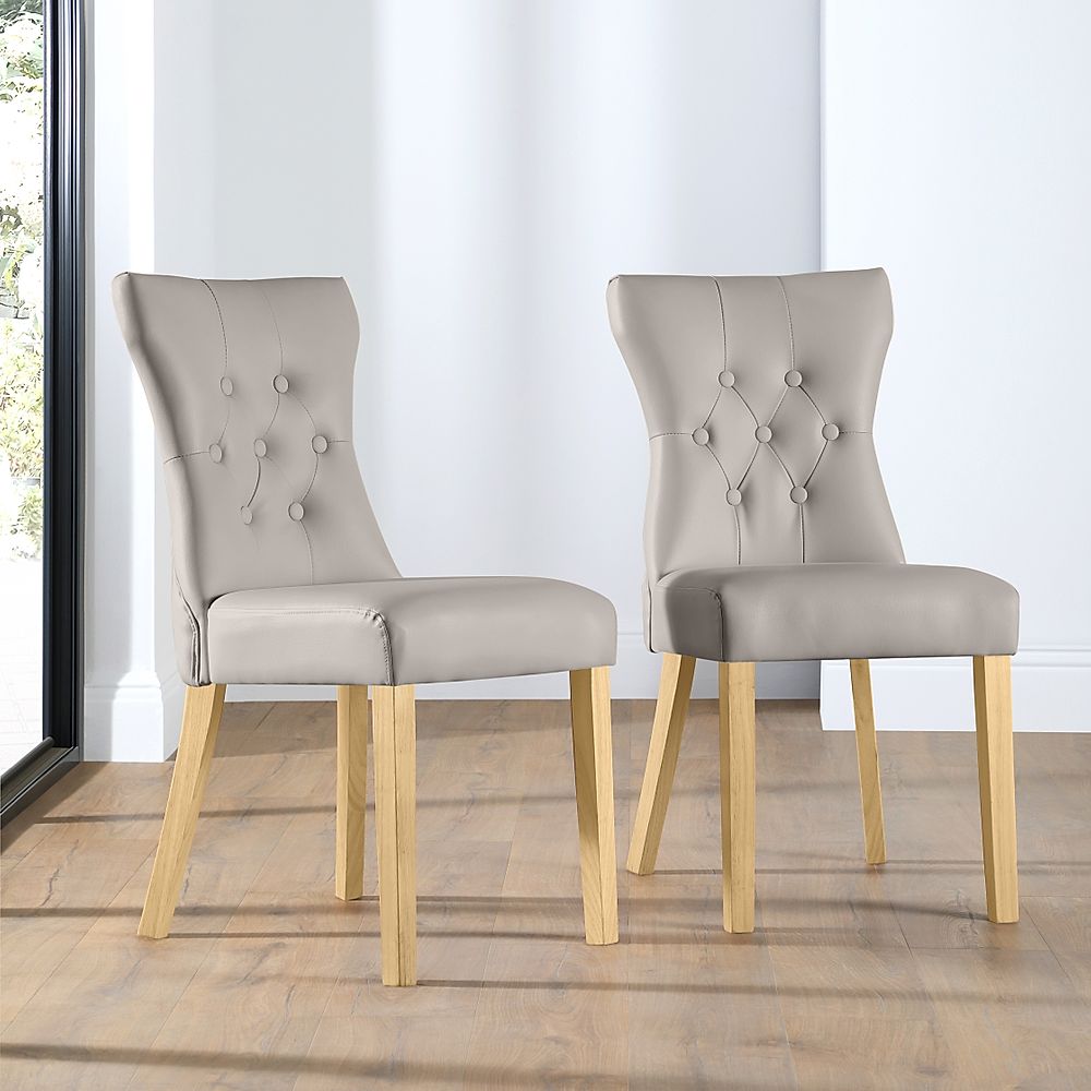 Bewley Dining Chair, Stone Grey Classic Faux Leather & Natural Oak Finished Solid Hardwood