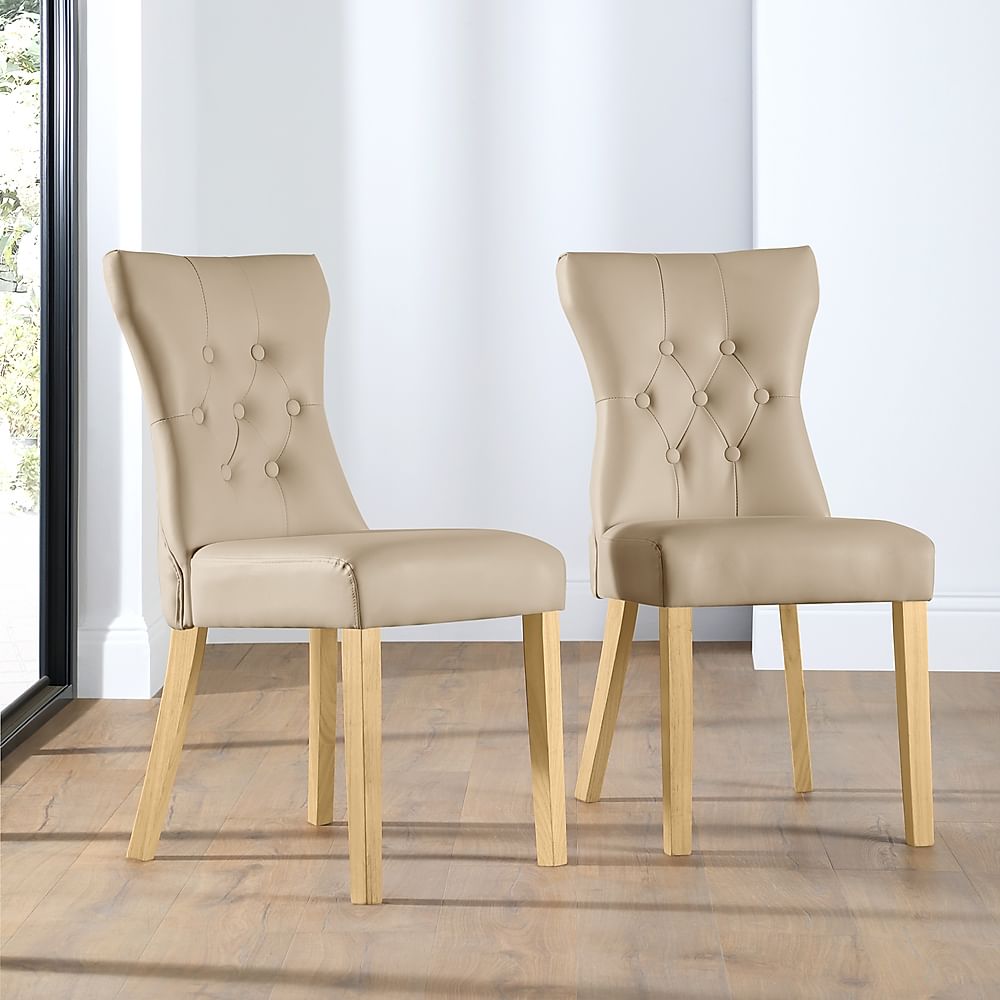 Bewley Dining Chair, Stone Grey Classic Faux Leather & Natural Oak Finished Solid Hardwood