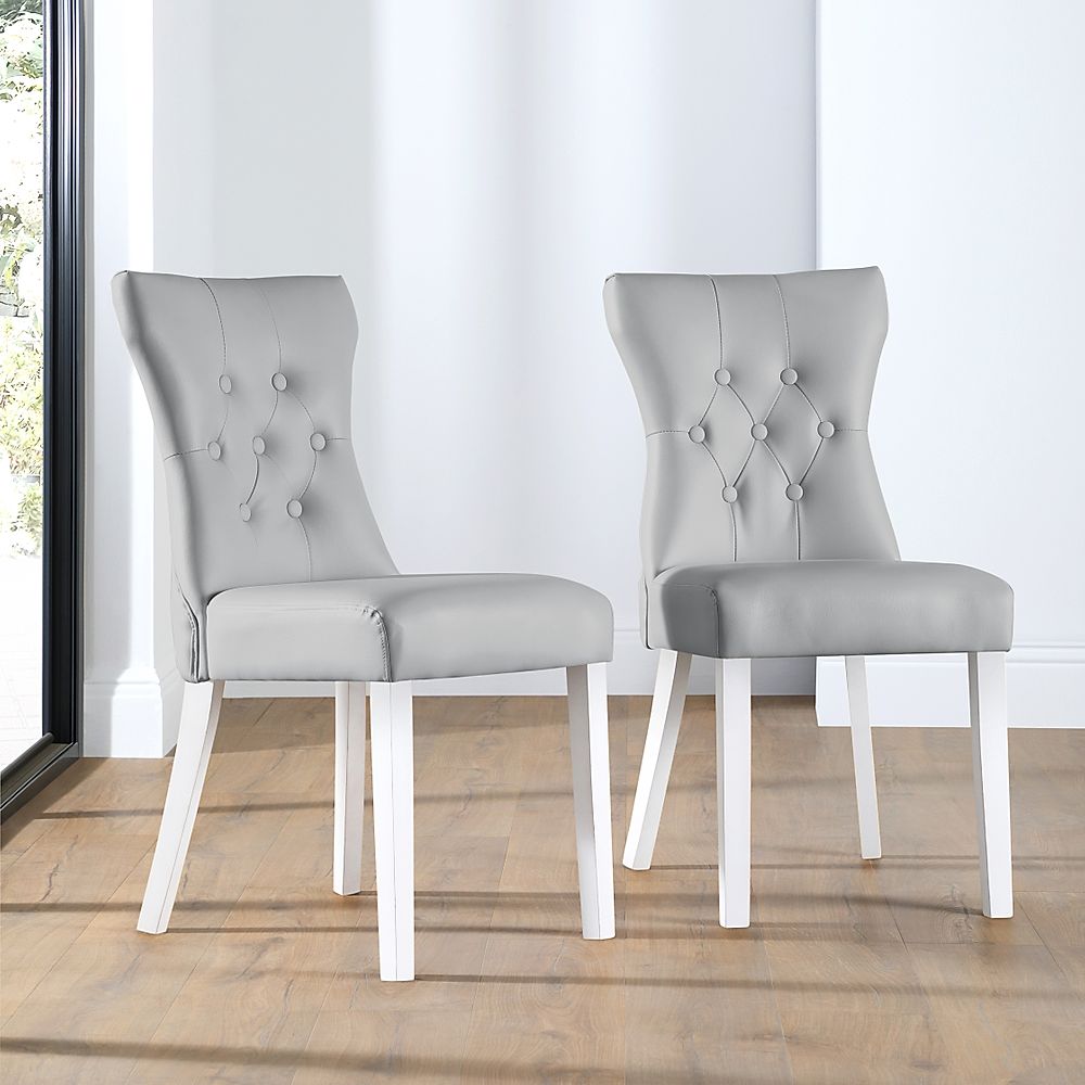 Bewley Dining Chair, Light Grey Classic Faux Leather & White Solid Hardwood