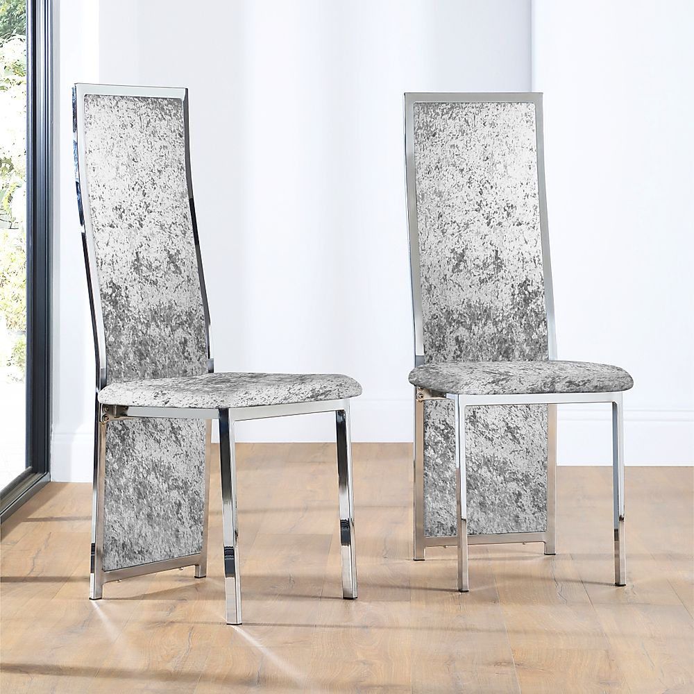 Celeste Dining Chair, Silver Crushed Velvet & Chrome