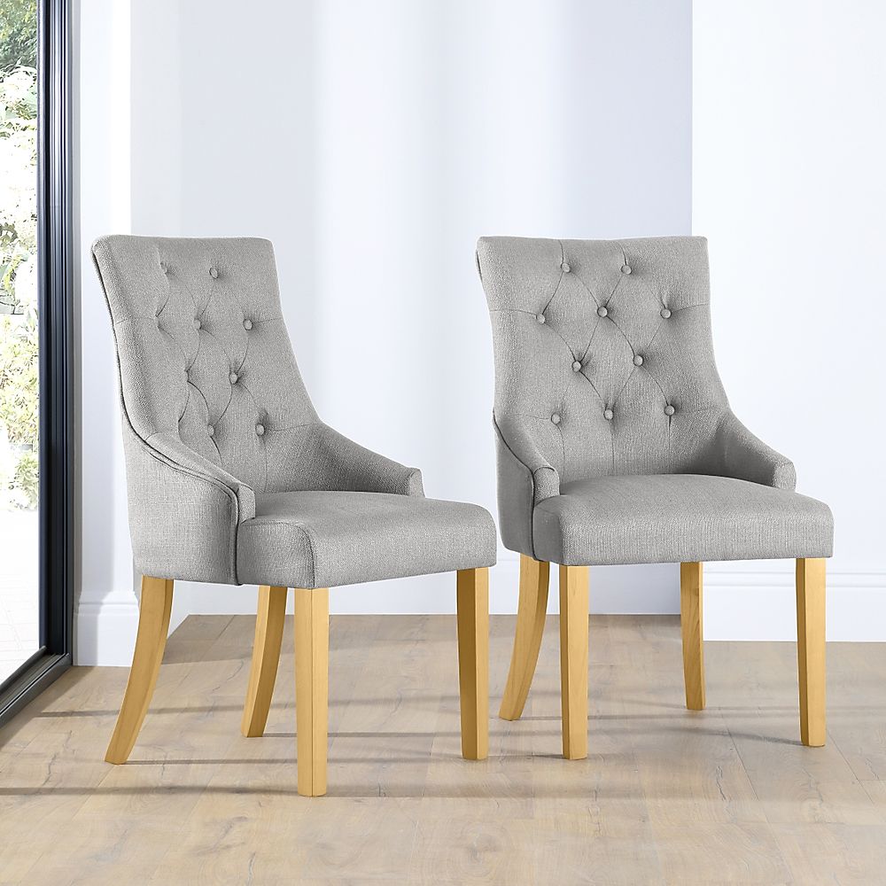Duke Dining Chair, Light Grey Classic Linen-Weave Fabric & Natural Oak Finished Solid Hardwood