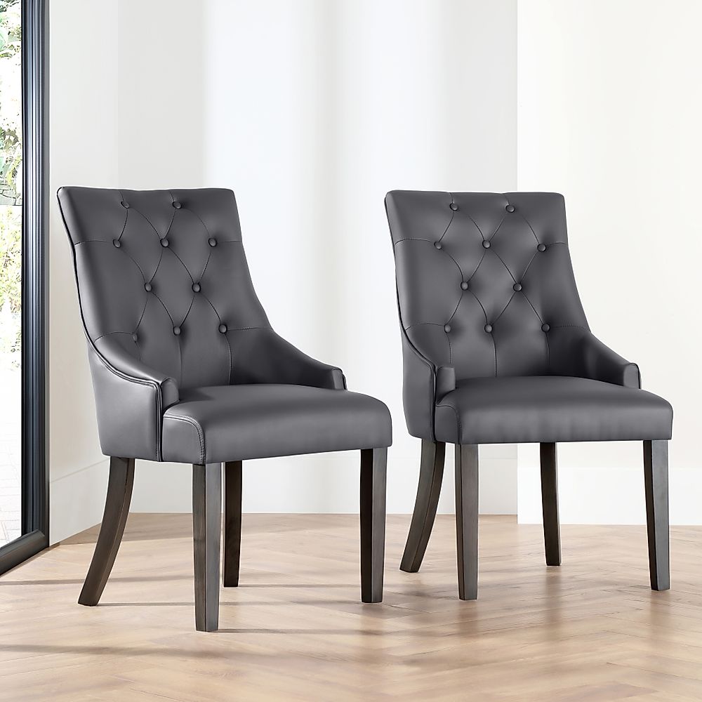 Duke Dining Chair, Grey Classic Faux Leather & Grey Solid Hardwood