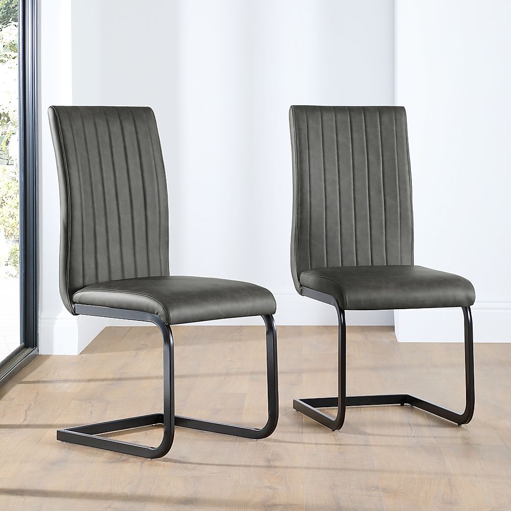 Perth Dining Chair, Vintage Grey Classic Faux Leather & Black Steel