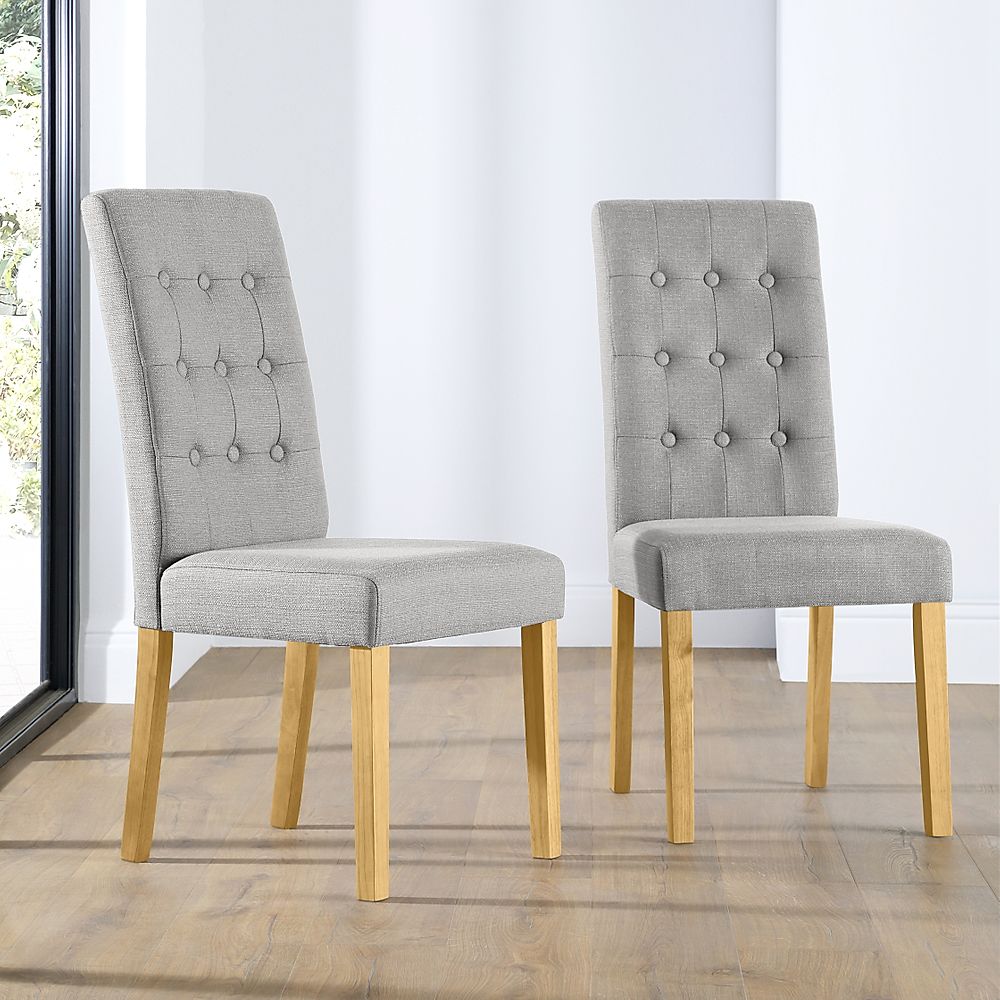 Regent Dining Chair, Light Grey Classic Linen-Weave Fabric & Natural Oak Finished Solid Hardwood