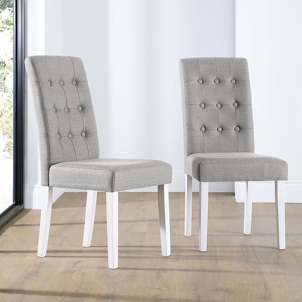Regent Dining Chair, Light Grey Classic Linen-Weave Fabric & White Solid Hardwood