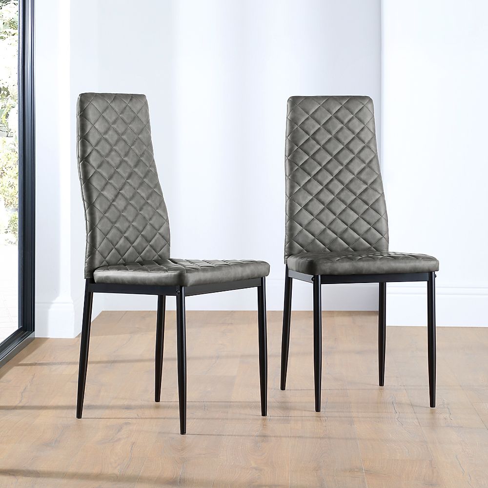 Renzo Dining Chair, Vintage Grey Classic Faux Leather & Black Steel ...