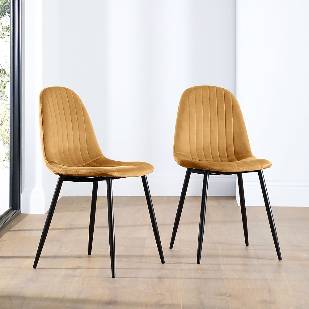 Brooklyn Dining Chair, Mustard Classic Velvet & Black Steel