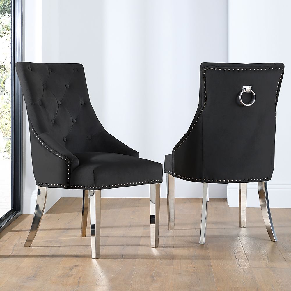 Imperial Dining Chair, Black Classic Velvet & Chrome