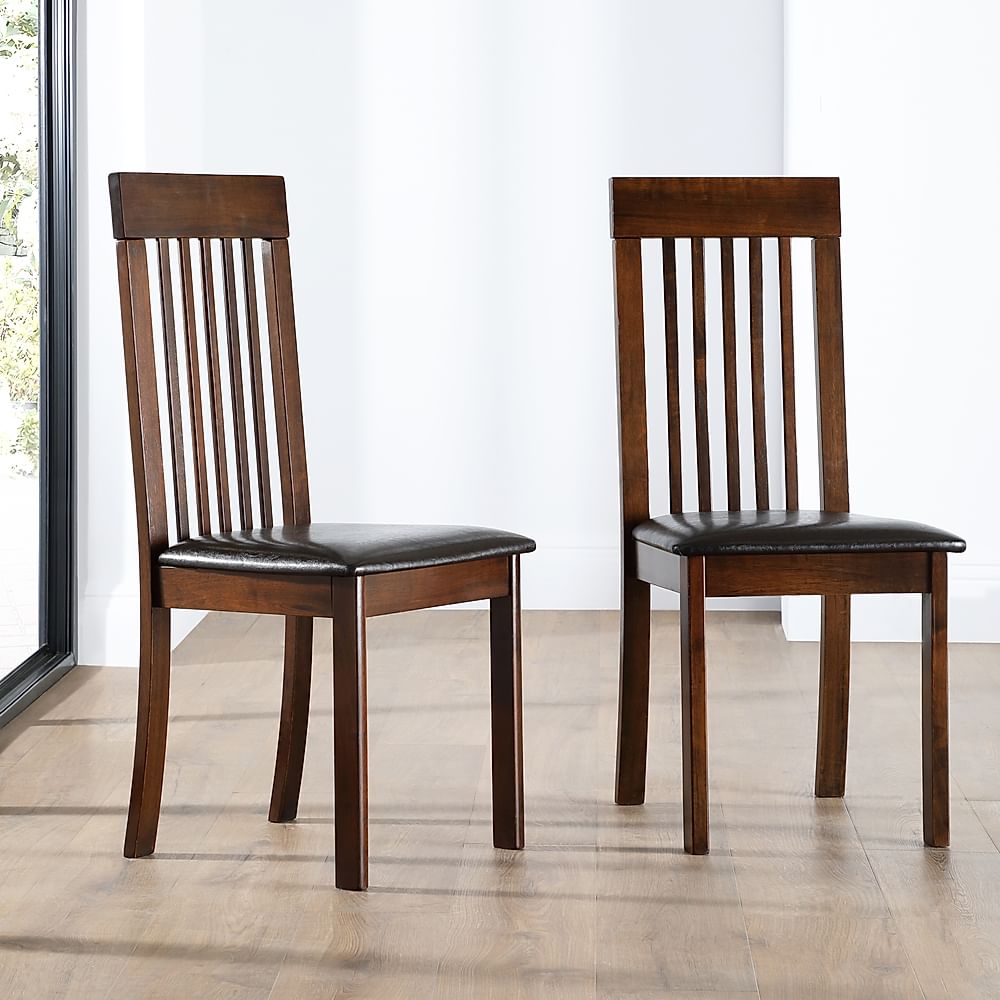 Oxford Dining Chair, Brown Classic Faux Leather & Dark Solid Hardwood