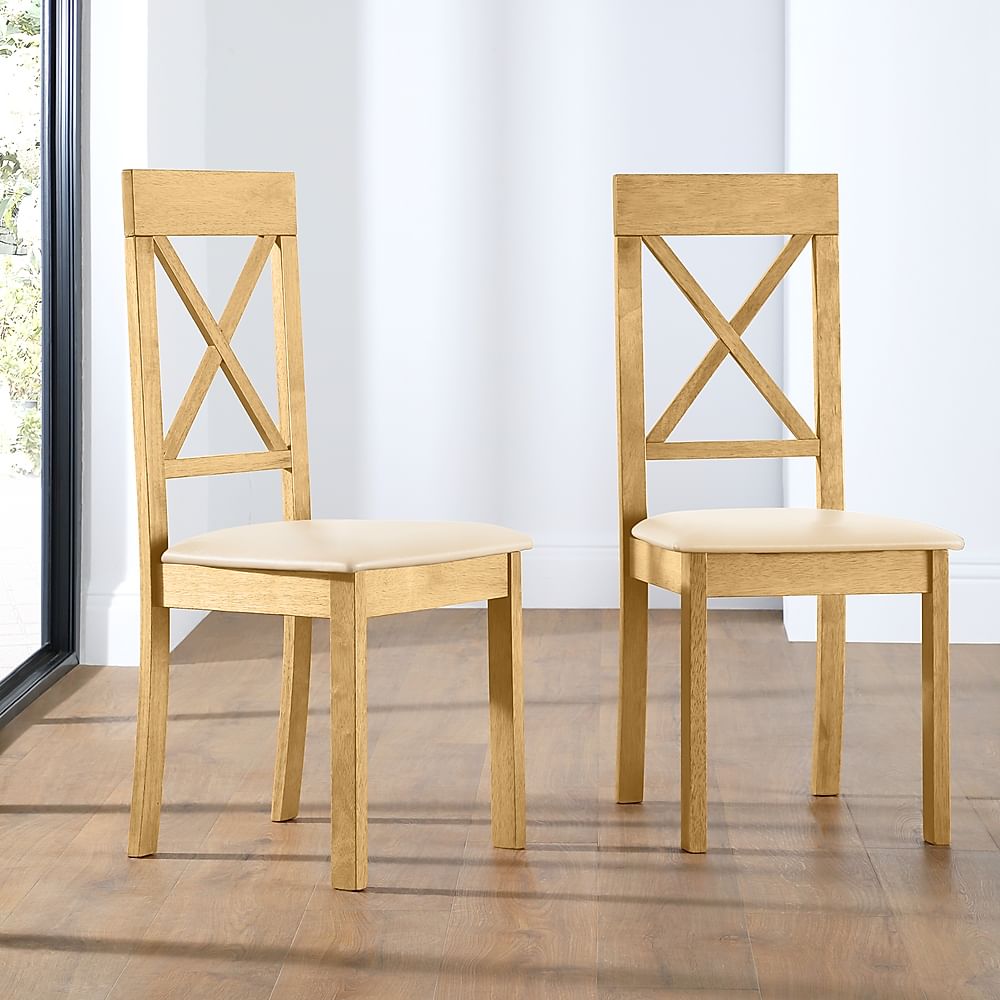 Kendal Dining Chair, Ivory Classic Faux Leather & Natural Oak Finished Solid Hardwood