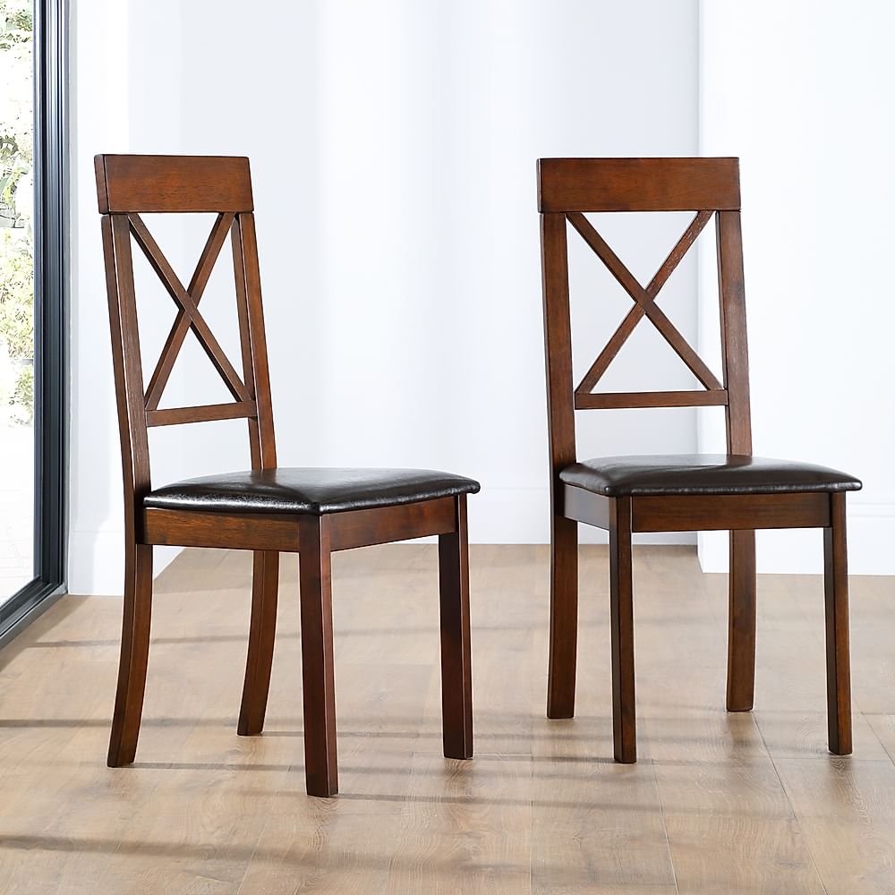 Kendal Dining Chair, Brown Classic Faux Leather & Dark Solid Hardwood