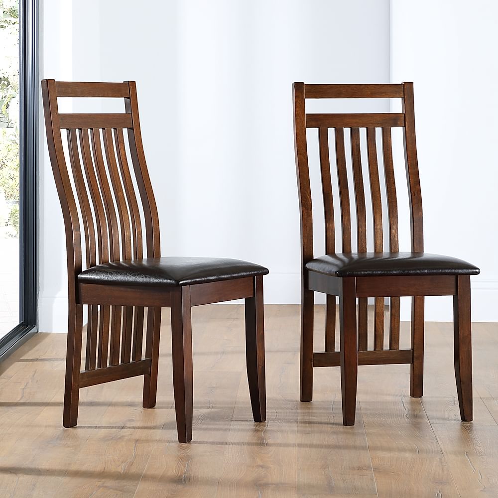 Java Dining Chair, Brown Classic Faux Leather & Dark Solid Hardwood