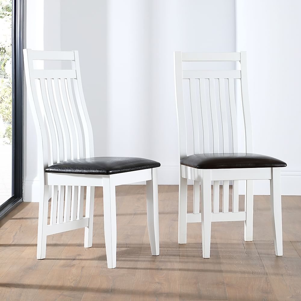 Java Dining Chair, Black Classic Faux Leather & White Solid Hardwood