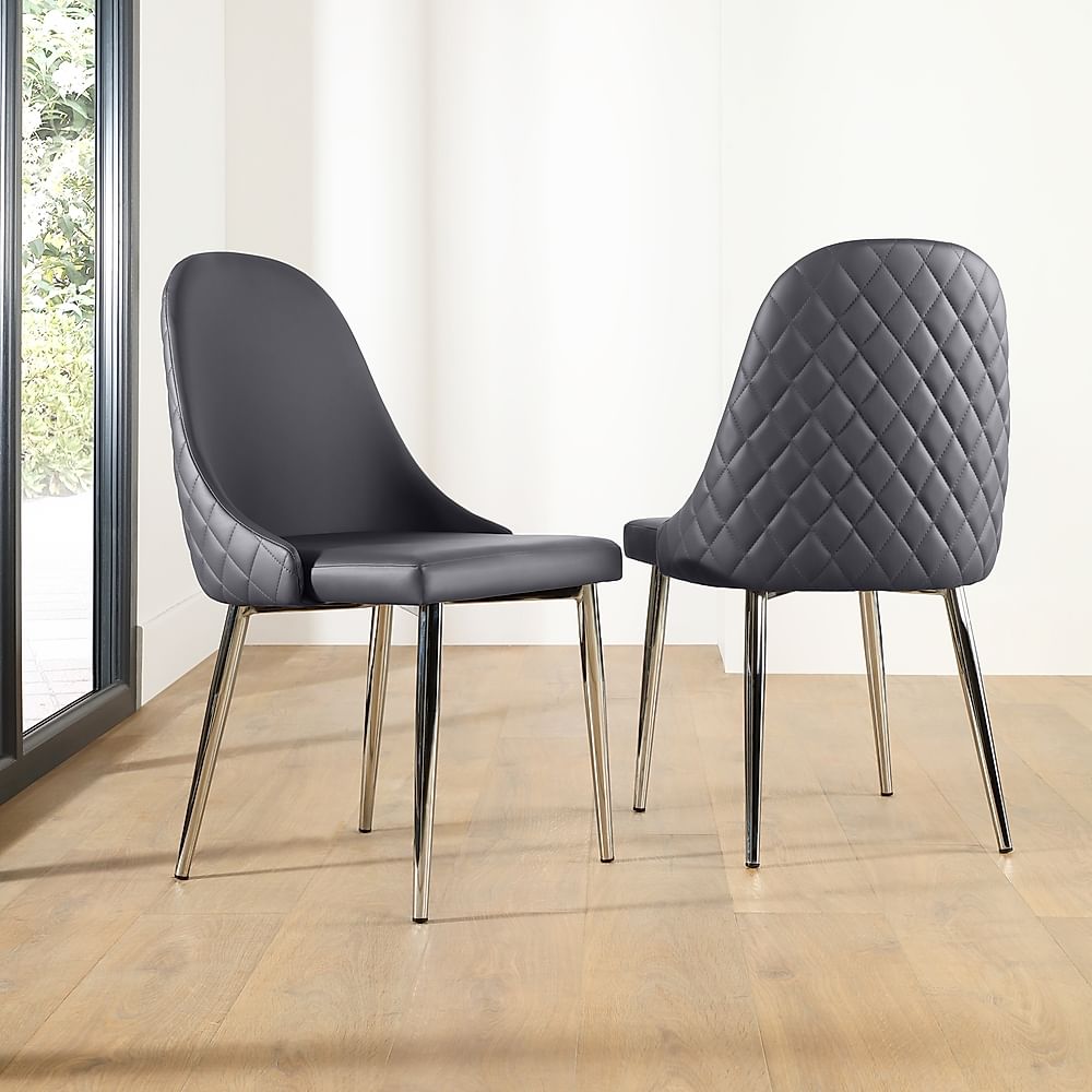 Ricco Dining Chair, Grey Premium Faux Leather & Chrome