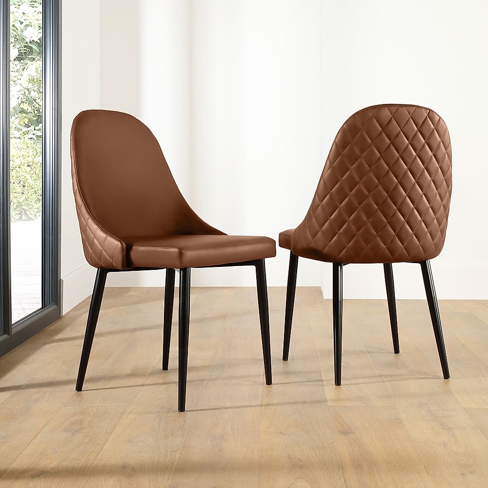 Ricco Dining Chair, Tan Premium Faux Leather & Black Steel