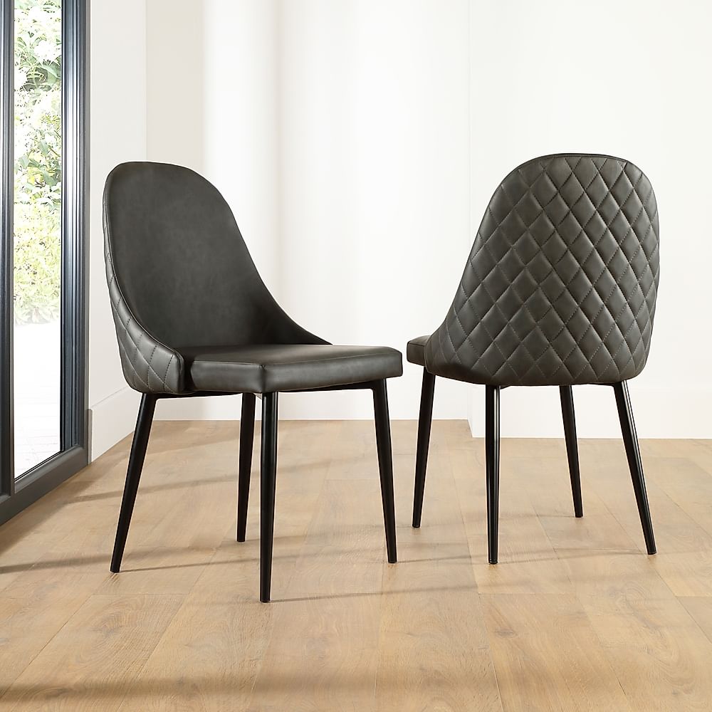 Ricco Dining Chair, Vintage Grey Premium Faux Leather & Black Steel