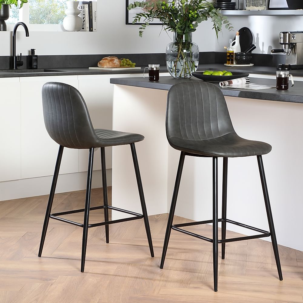 Fletcher Bar Stool, Vintage Grey Premium Faux Leather & Black Steel