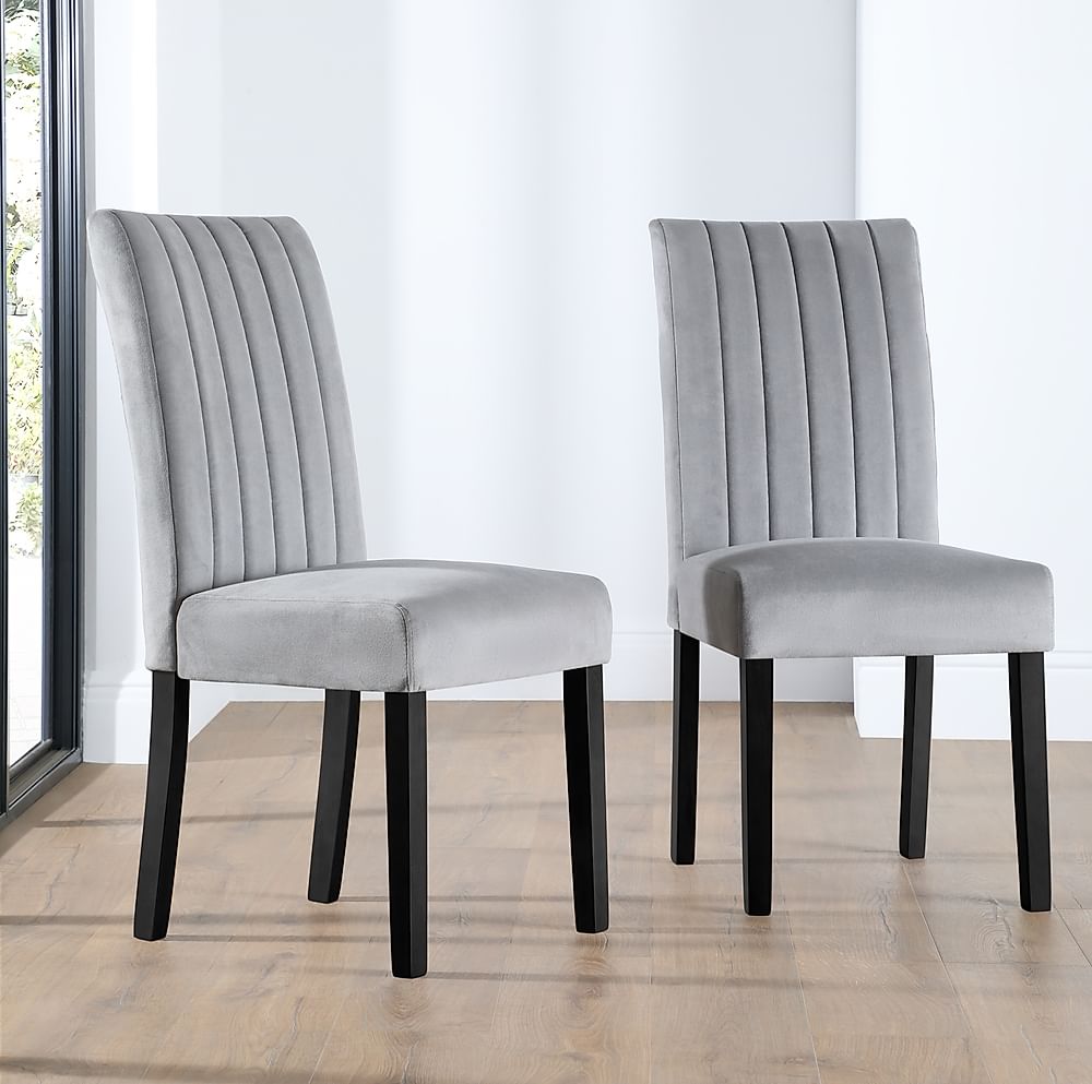 Salisbury Dining Chair, Grey Classic Velvet & Black Solid Hardwood