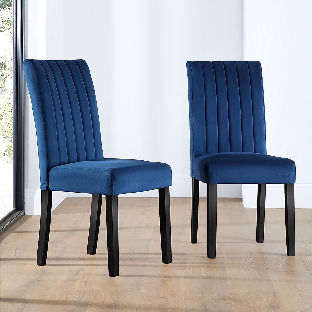 Salisbury Dining Chair, Blue Classic Velvet & Black Solid Hardwood