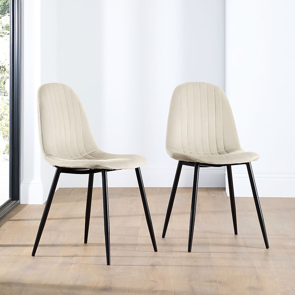 Brooklyn Dining Chair, Ivory Classic Plush Fabric & Black Steel