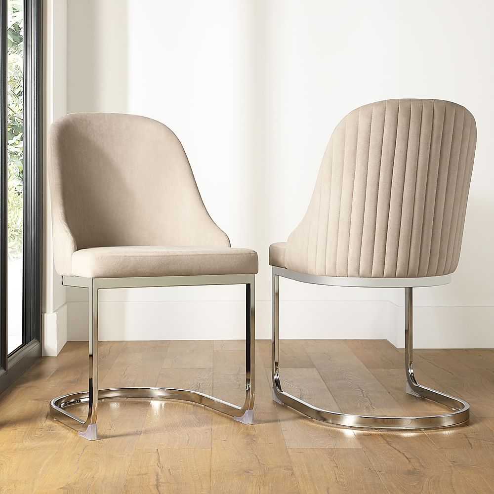 Riva Dining Chair, Champagne Classic Velvet & Chrome