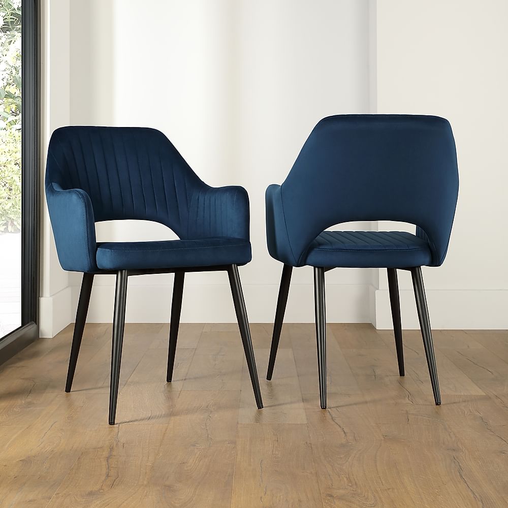 Clara Dining Chair, Blue Classic Velvet & Black Steel