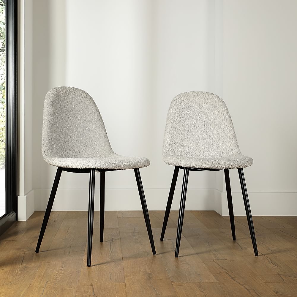 Brooklyn Dining Chair, Light Grey Classic Boucle Fabric & Black Steel