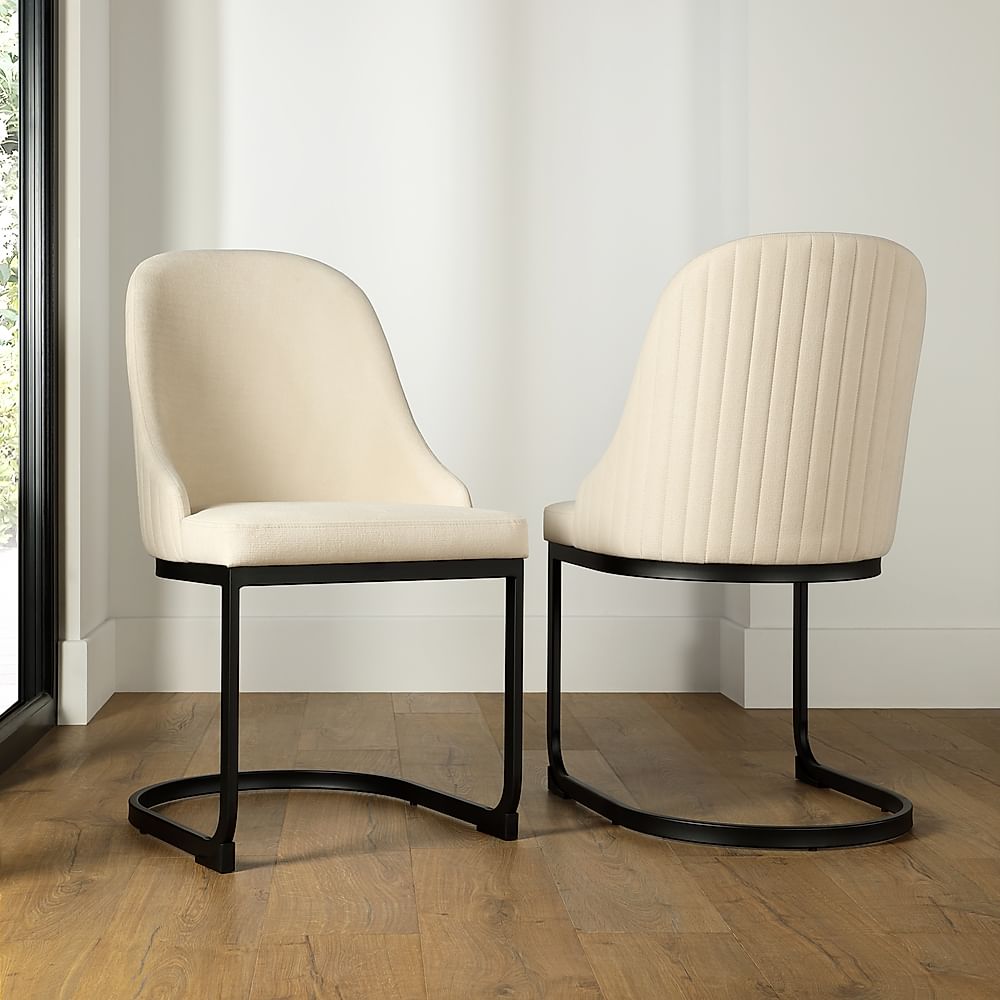 Riva Dining Chair, Ivory Classic Plush Fabric & Black Steel