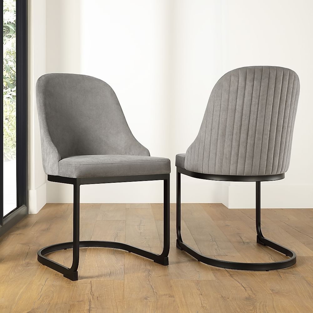 Riva Dining Chair, Grey Classic Velvet & Black Steel