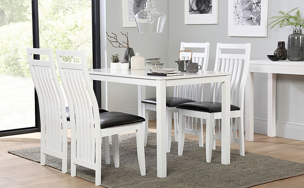 Milton White Dining Table With 4 Java, Chairs For Kitchen Table Black And White