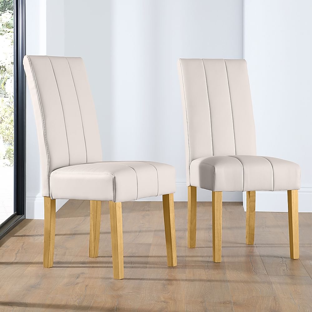 Cream leather dining chairs with oak legs deals