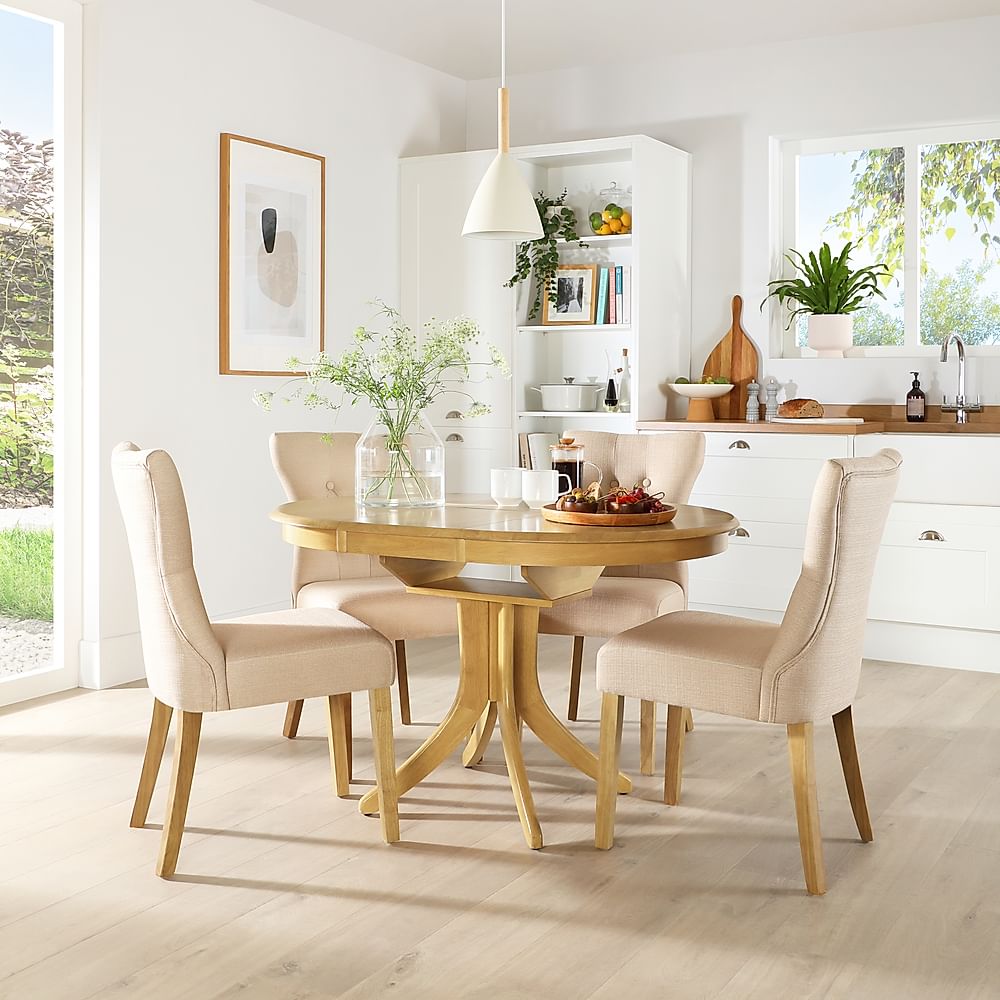 Hudson Round Oak Extending Dining Table, Round Extension Dining Table And Chairs