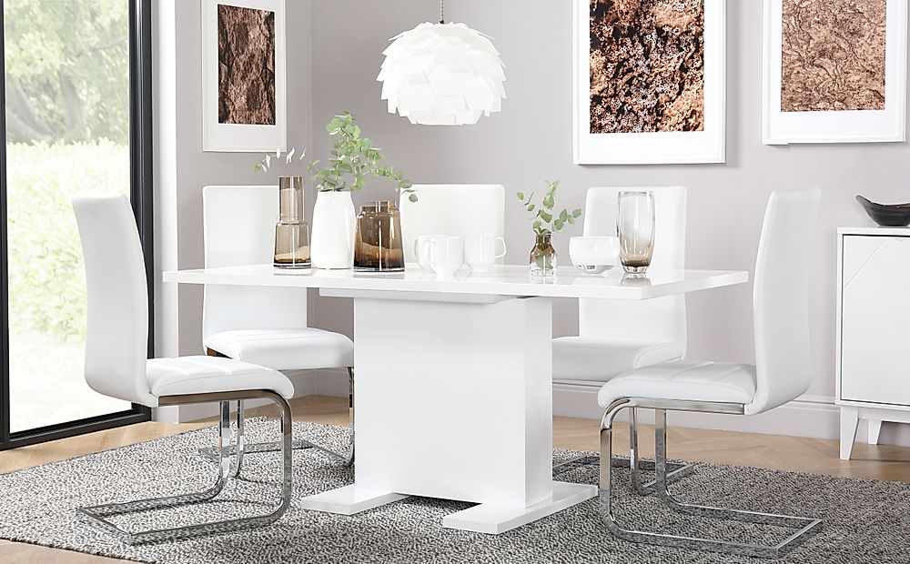 Osaka White High Gloss Extending Dining, Large White Dining Table And Chairs