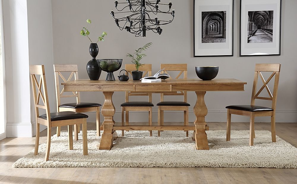 Cavendish Extending Dining Table & 4 Kendal Chairs, Natural Oak Veneer & Solid Hardwood, Brown Classic Faux Leather & Natural Oak Finished Solid Hardwood, 160-200cm