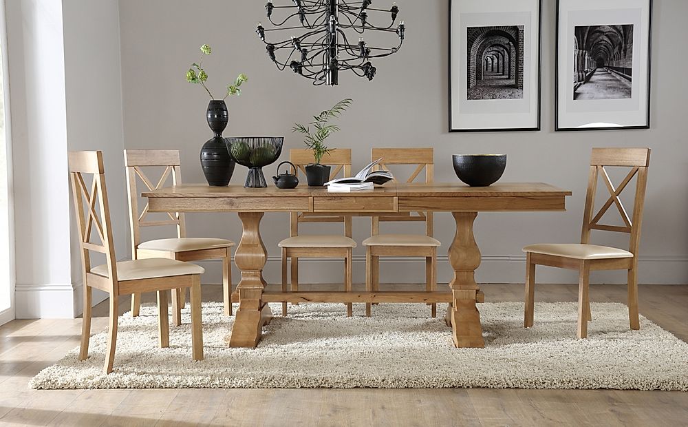 Cavendish Extending Dining Table & 4 Kendal Chairs, Natural Oak Veneer & Solid Hardwood, Ivory Classic Faux Leather & Natural Oak Finished Solid Hardwood, 160-200cm