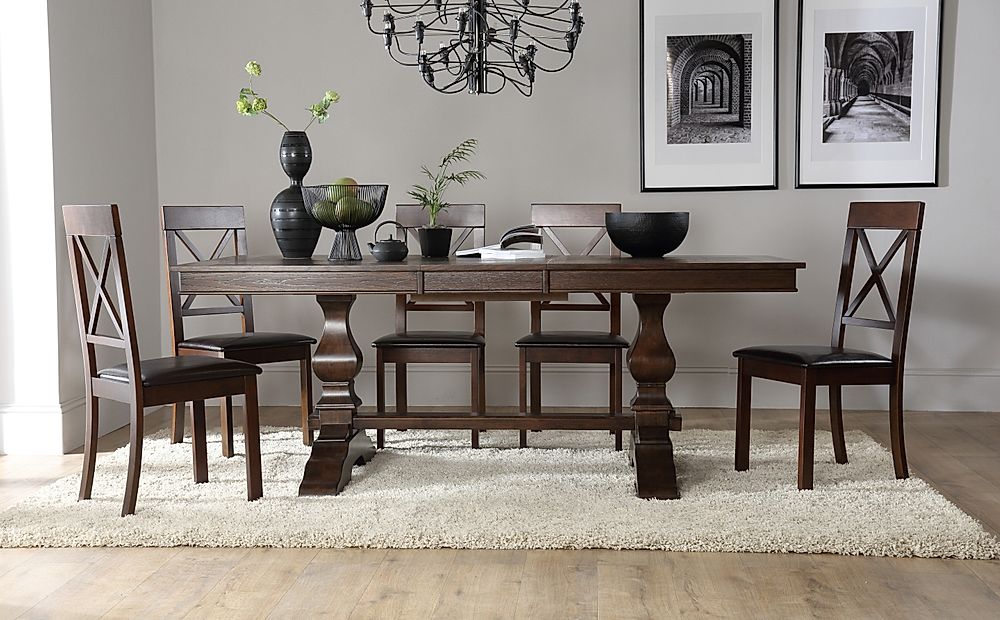 Cavendish Extending Dining Table & 4 Kendal Chairs, Dark Oak Veneer & Solid Hardwood, Brown Classic Faux Leather & Dark Solid Hardwood, 160-200cm