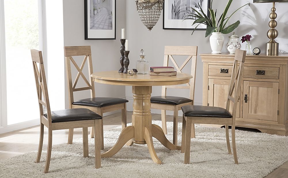 Kingston Round Oak Dining Table With 4, Round Dining Table With Leather Seats