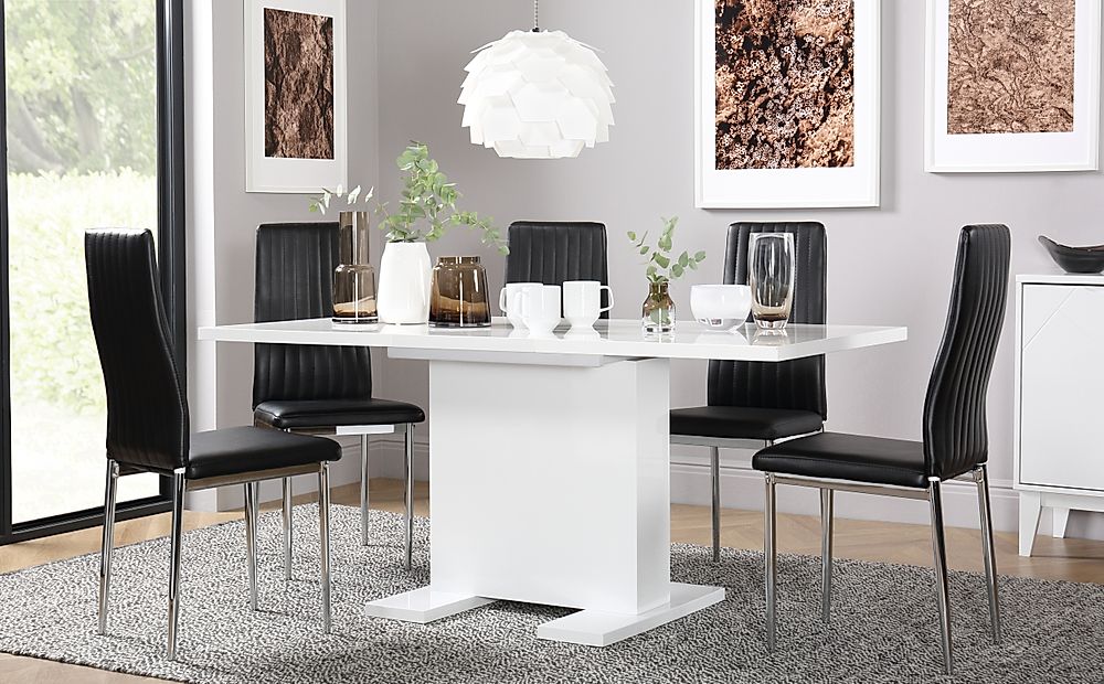 White Gloss Dining Table 8 Chairs : Komoro White High Gloss Dining Table with 6 Renzo Grey ... / With a glossy white finish and a shiny when shopping around for a dining room table, the most important thing to consider is the size.