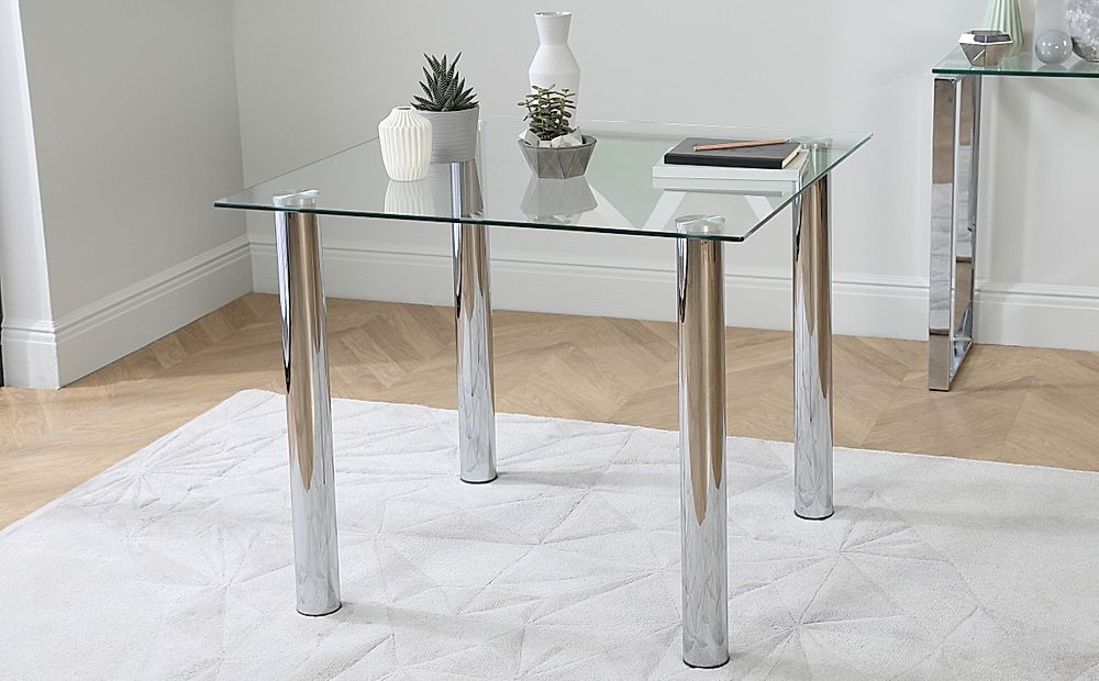 Nova Square Dining Table 4 Leon Chairs Glass Chrome Grey Classic Faux Leather 90cm Only 329.99 Furniture Choice
