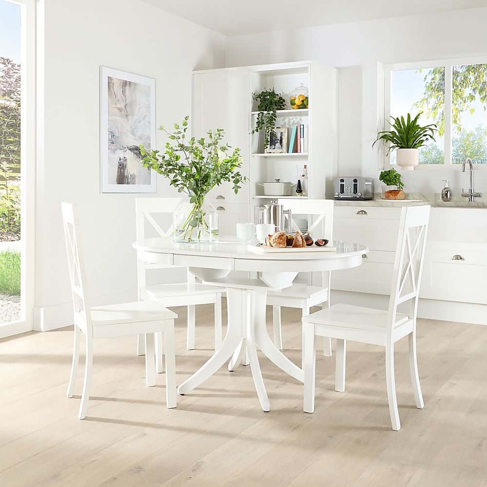 Hudson Round White Extending Dining Table with 6 Kendal ...