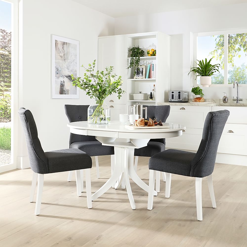 Hudson Round White Extending Dining, Round Extending Pedestal Table And Chairs