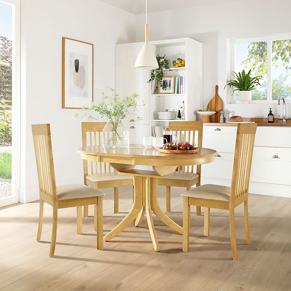 Hudson Round Extending Dining Table & 4 Oxford Chairs, Natural Oak ...