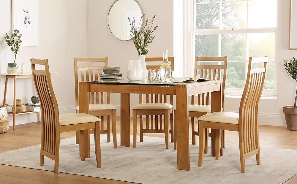Tate 120cm Oak And Glass Dining Table, Oval Glass Dining Table Set For 8