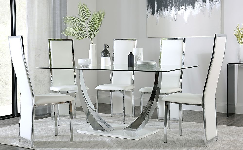 Peake Glass And Chrome Dining Table, Six Chairs Glass Dining Table