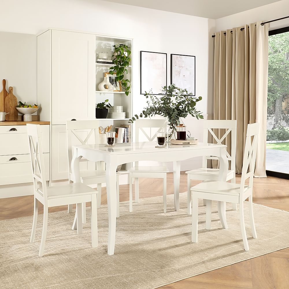 Clarendon Dining Table & 4 Kendal Chairs, White Wood, 120cm