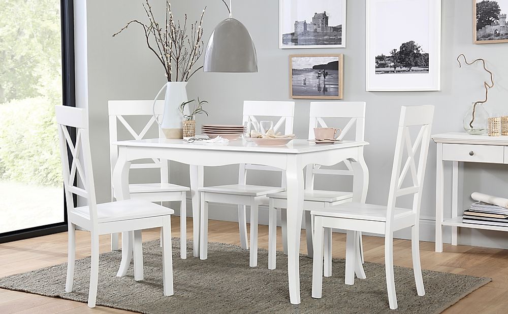 Clarendon Dining Table & 6 Kendal Chairs, White Wood, 120cm