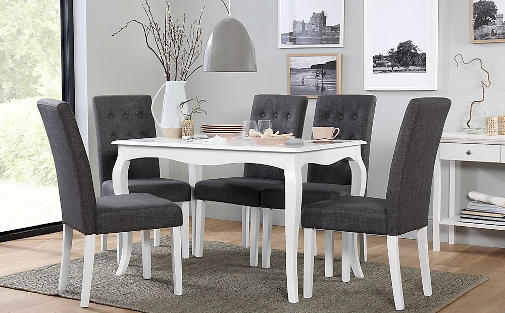Clarendon Dining Table & 4 Regent Chairs, White Wood, Slate Grey Classic Linen-Weave Fabric, 120cm